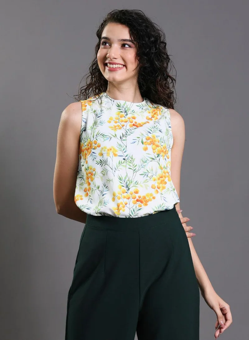 Zigzag  Sleeveless Yellow Floral Printed Top for Women | Best Price UAE